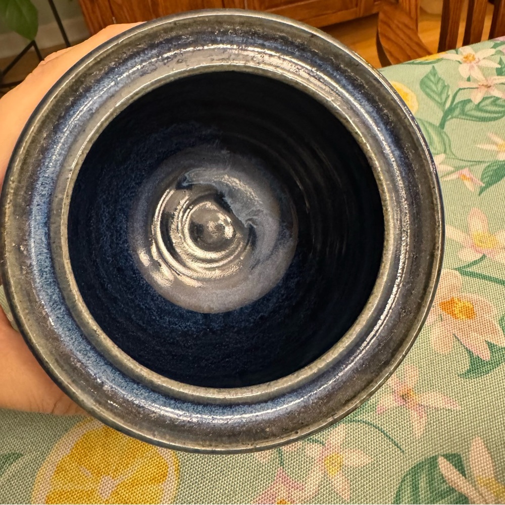 Handcrafted Blue and Brown Ceramic butter crock - Picture 4 of 6